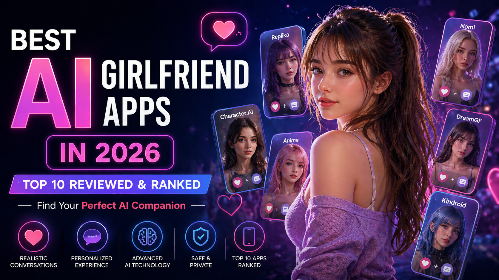 Best AI Girlfriend Apps in 2026: Top 10 Reviewed & Ranked hero image