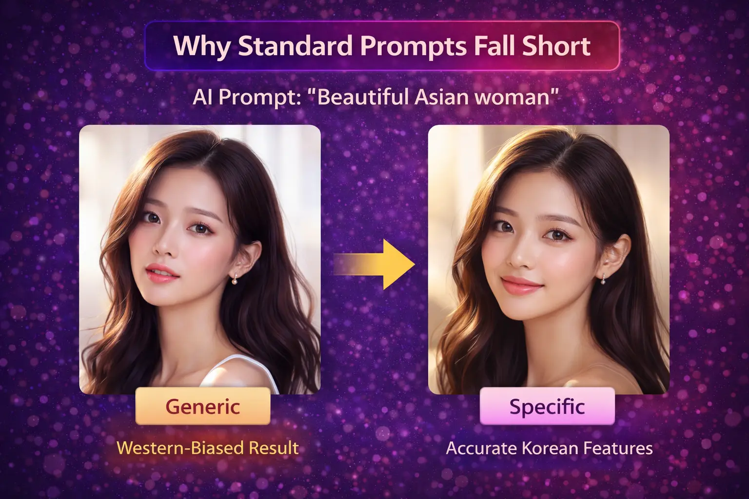 Generic vs specific AI prompts for Asian beauty comparison showing feature accuracy