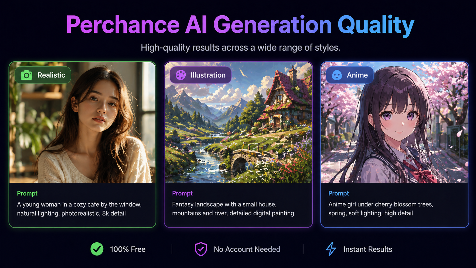 Perchance AI generation quality samples across different art styles