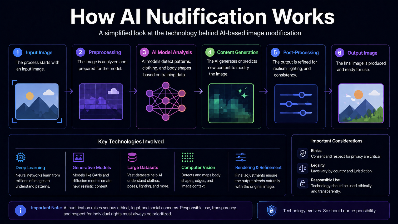 How AI Nudification Works visual guide and infographic