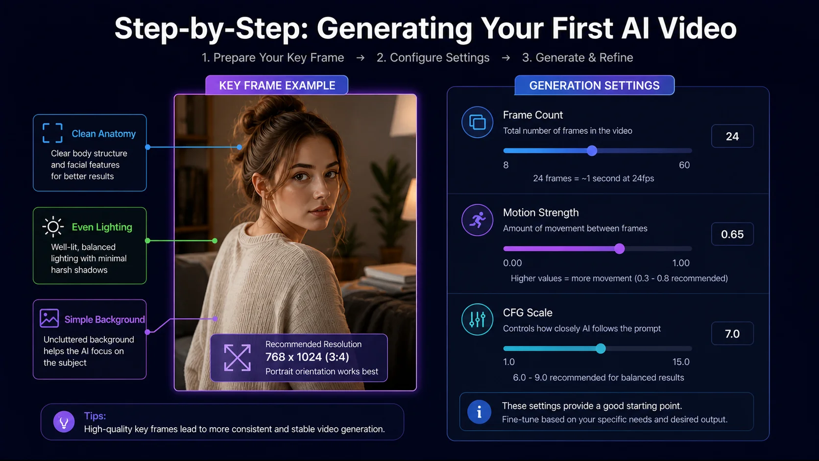 AI video key frame requirements and generation settings panel guide