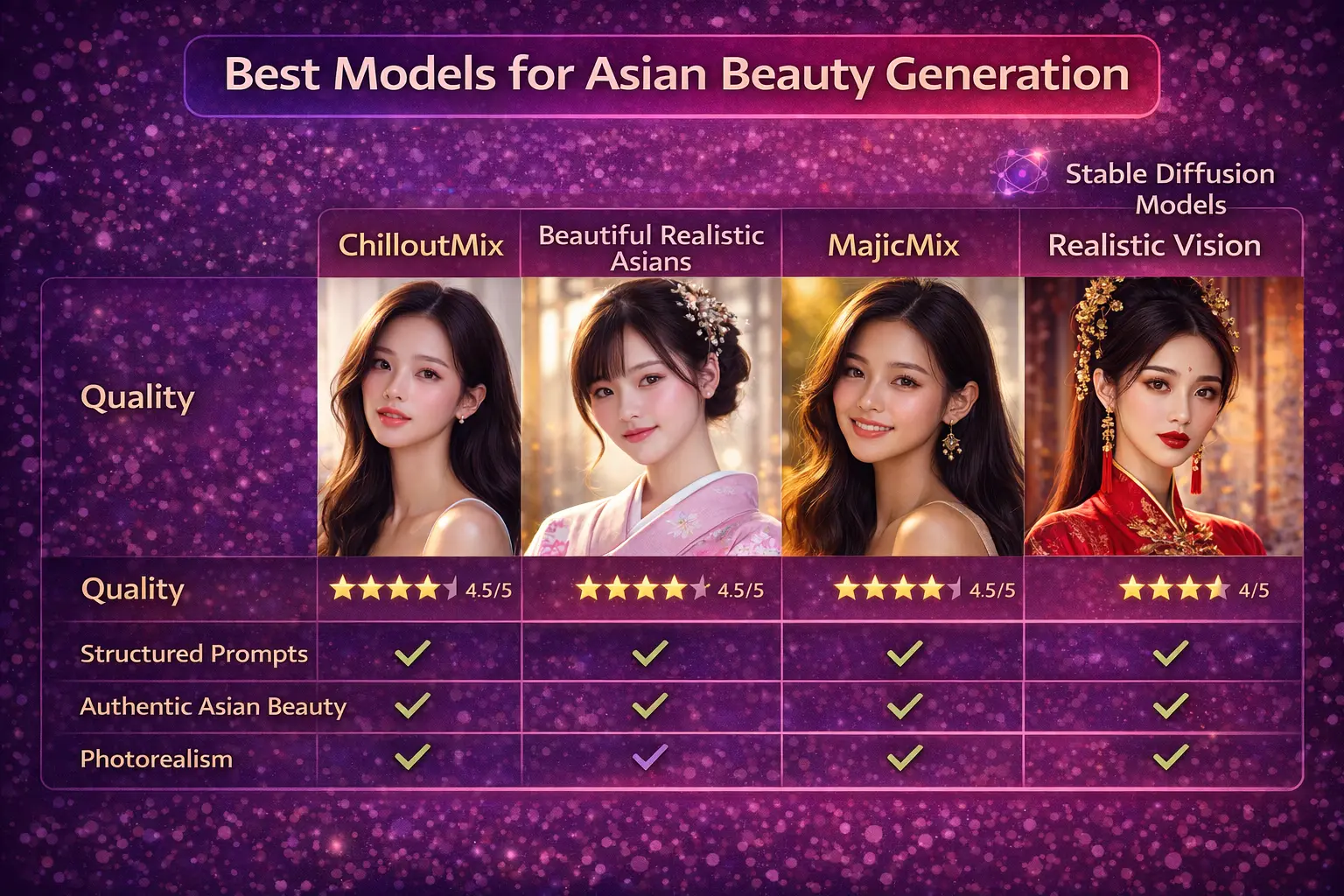 Best Stable Diffusion models for Asian beauty generation comparison chart