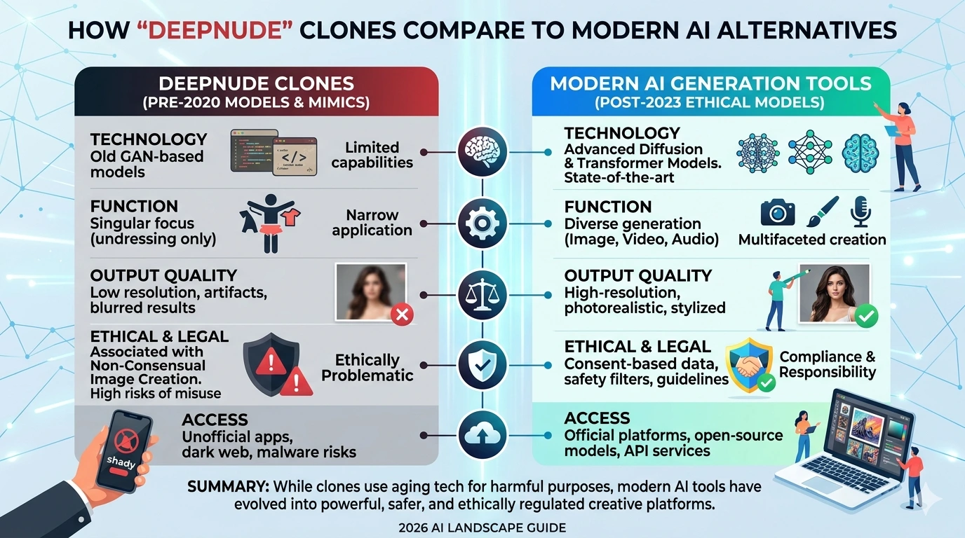 How DeepNude Clones Compare to Modern Alternatives visual guide and infographic