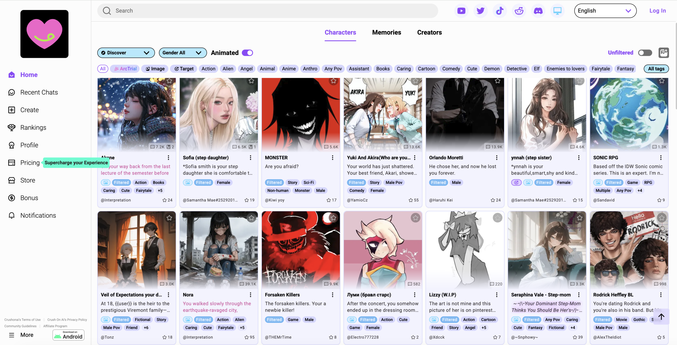 CrushOn AI character creator with personality prompt fields