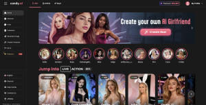 Candy AI chat interface showing character and image generation