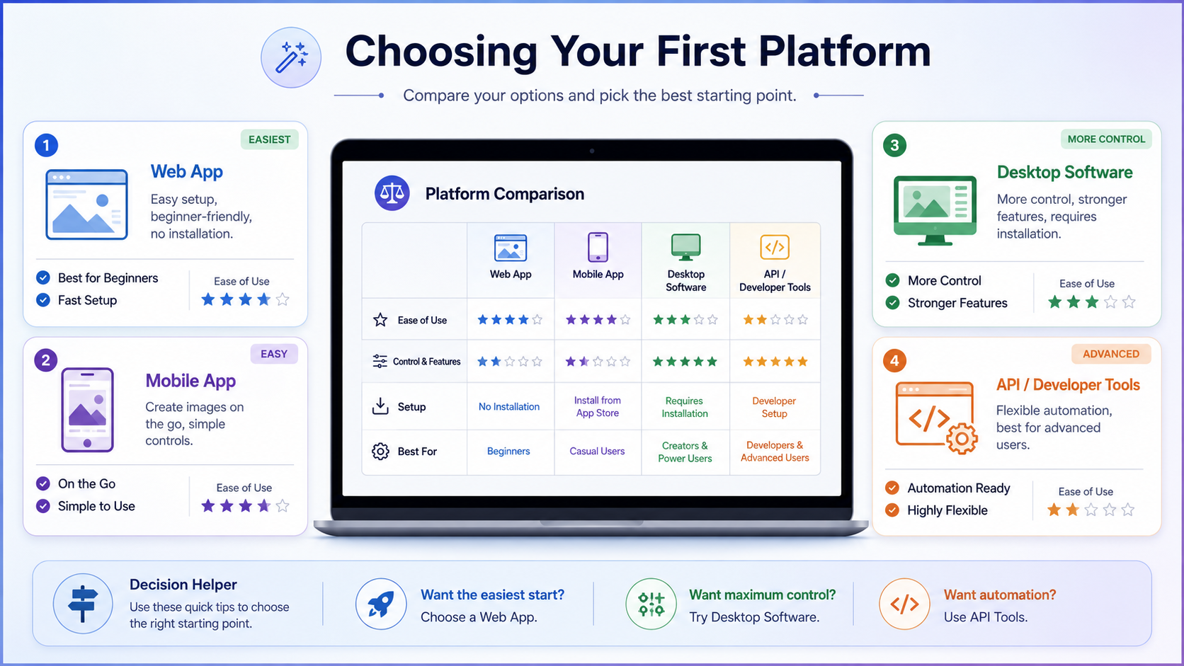 Choosing Your First Platform visual guide and infographic