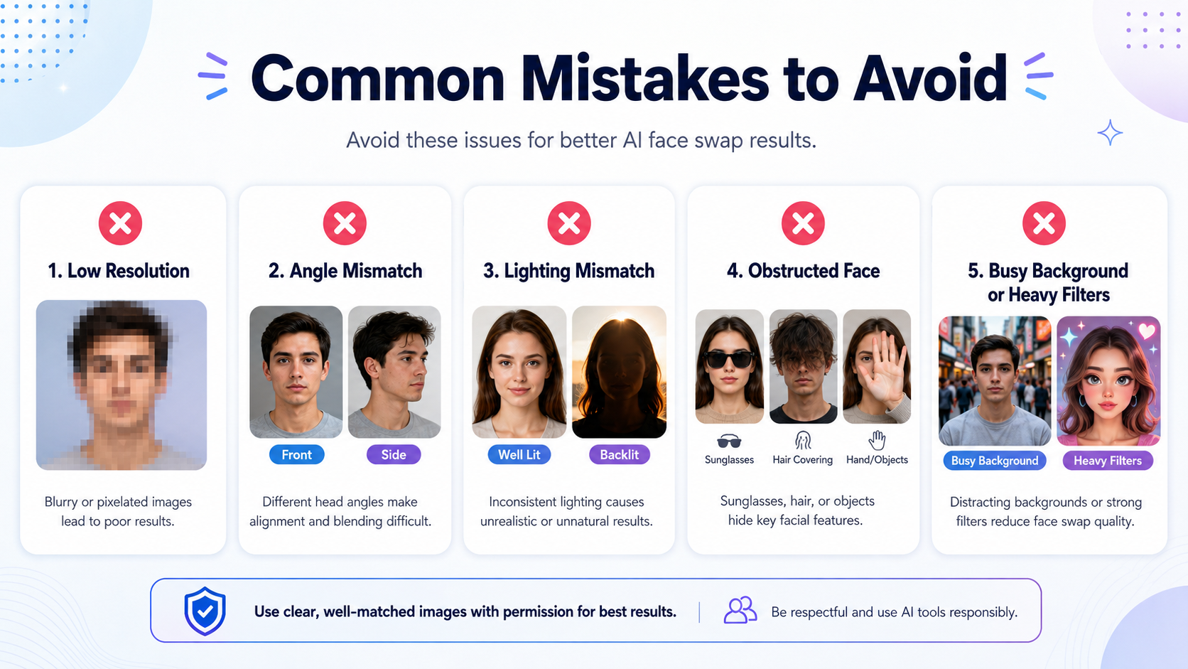 Common AI face swap mistakes to avoid with visual examples