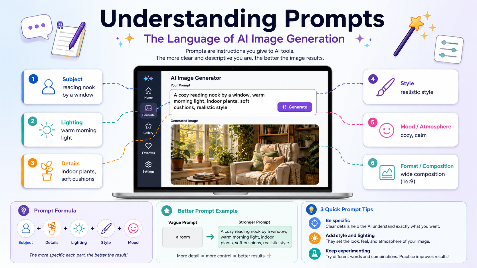 Understanding Prompts: The Language of AI Image Generation visual guide and infographic